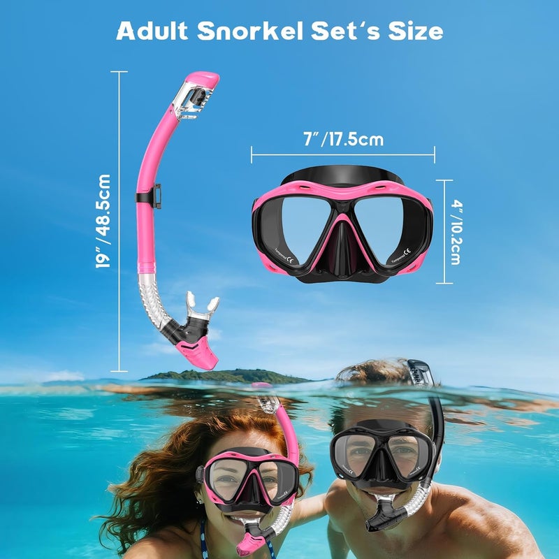 wutrye Snorkeling Gear for Adults, Dry Top Snorkel Mask Set, Diving Scuba Mask, Swimming Goggles with Nose Cover, HD Tempered Glass Panoramic Swim Freediving Anti-Leak Anti-Fog Travel Packages - Image 4